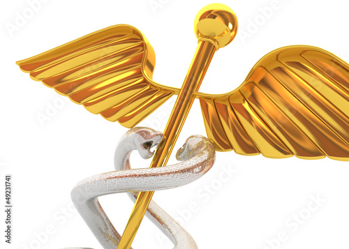 Illustration: Abstract medical background with golden caduceus medical symbol Abstract medical background with golden caduceus medical symbol