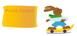 Hase mit Skateboard und Banner
