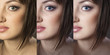 Girl's face close up in 3 options: the original, after color cor