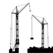 Vektor: Silhouette of two cranes working on the building Silhouette of two cranes working on the building