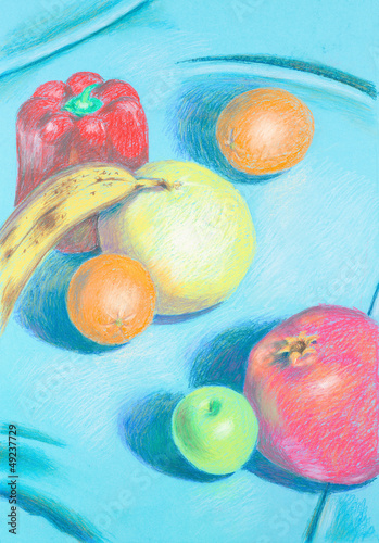 Illustration: hand drawn illustration of different, colorful fruis hand drawn illustration of different, colorful fruis