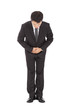 full length of asian businessman with bow and kindly gesture