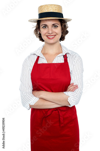 Photo: Smiling caucasian woman as restaurant chef Smiling caucasian woman as restaurant chef