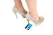 Woman stomping a credit card