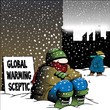 Global warming skeptic in heavy snow