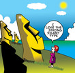 Woman tourist admires statues on Easter Island