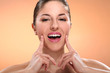 Caucasian woman with natural make-up have fun