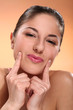 Caucasian woman with natural make-up have fun