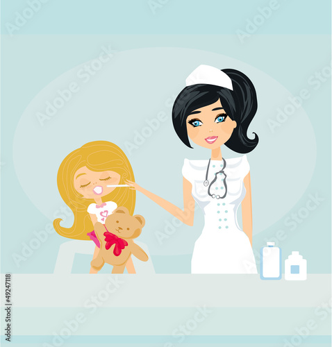 Illustration: Doctor giving girl checkup Doctor giving girl checkup