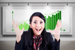 Excited businesswoman with profitable bar chart