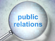 Advertising concept: optical glass with words Public Relations