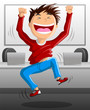 Jumping in Joy in Office Computer room