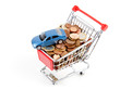 Einkaufswagen mit Geld und Auto