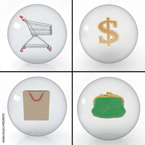 Illustration: set of different objects for purchase in shop in balls set of different objects for purchase in shop in balls