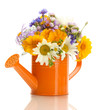 beautiful bouquet of bright  wildflowers in watering can,