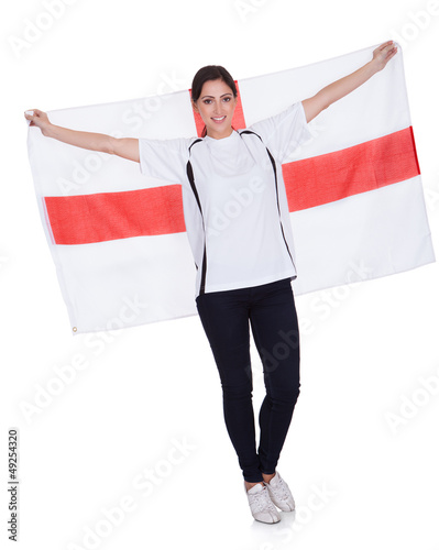 Photo: Pretty Woman Holding An English Flag Pretty Woman Holding An English Flag