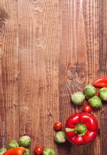 Photo: Composition of veggies on wood Composition of veggies on wood