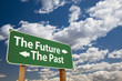 The Future, The Past Green Road Sign Over Clouds