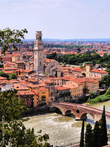 Photo: View over the city of Verona, Italy with Ponte di Pietra View over the city of Verona, Italy with Ponte di Pietra