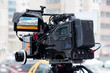 Professional video camera on a city street