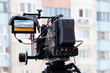 Professional video camera on a city street