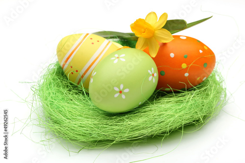 Photo: Easter eggs on nest Easter eggs on nest