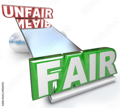 Illustration: Fair Vs Unfair Words Balanced on Scale Justice Injustice Fair Vs Unfair Words Balanced on Scale Justice Injustice