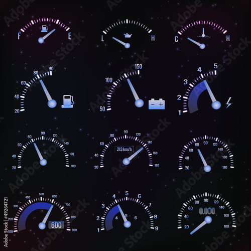 Vector: Speedometer interface icons. Speedometer interface icons.