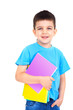 little boy with notebooks