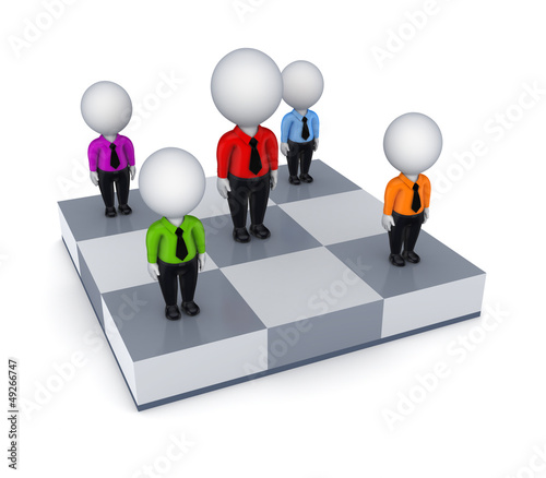 Illustration: 3d small people on a chessboard. 3d small people on a chessboard.