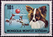 Mongolian postage stamp with portrait circus dog