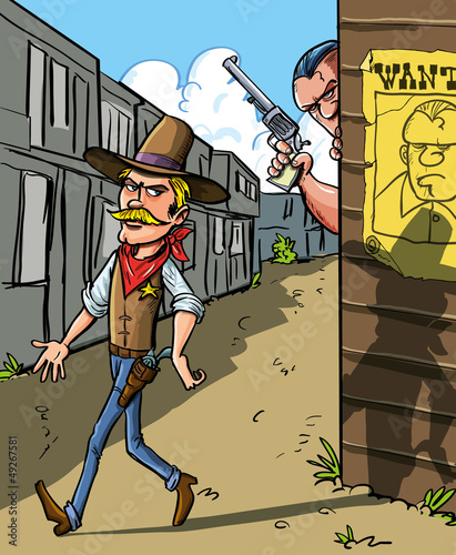 Illustration: Cartoon Wanted notice for cowboy Cartoon Wanted notice for cowboy