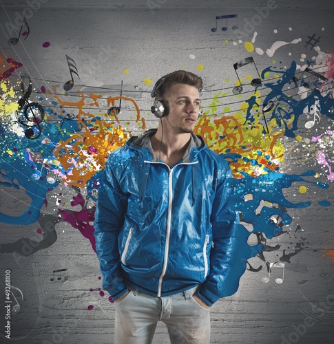 Photo: Boy and music note splashing Boy and music note splashing