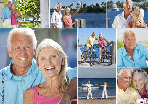 Photo: Happy Retired Senior Couple Montage Romantic Vacation Happy Retired Senior Couple Montage Romantic Vacation