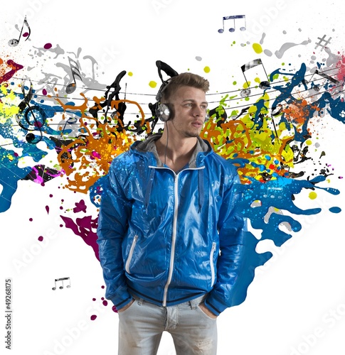 Photo: Boy and music note splashing Boy and music note splashing