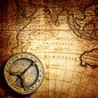 old compass on vintage map 1746