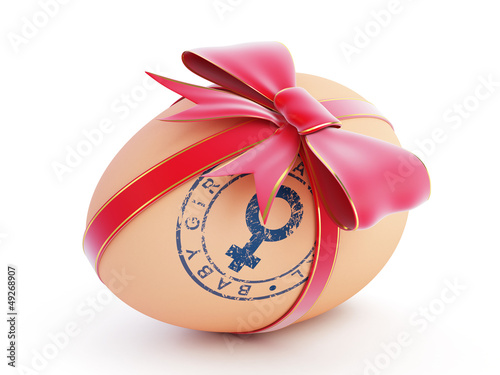 Illustration: baby girl egg gift with bow on a white background baby girl egg gift with bow on a white background
