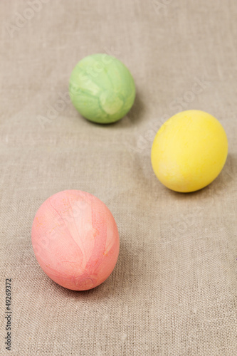 Photo: three eggs on burlap three eggs on burlap