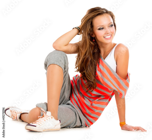 Photo: Teenage Girl on a White Background. Teenager Teenage Girl on a White Background. Teenager