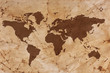 Old World map on creased and stained parchment paper