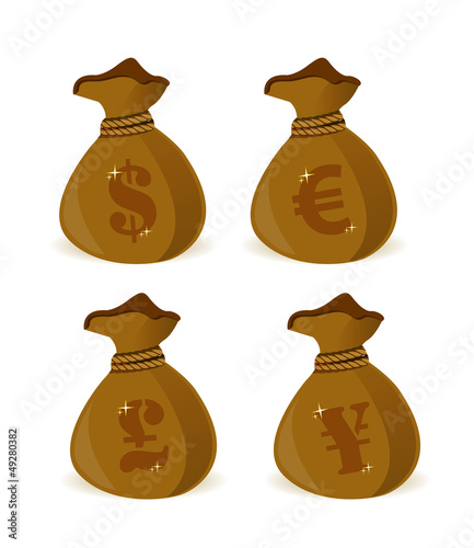 Illustration: currency money bags sign currency money bags sign