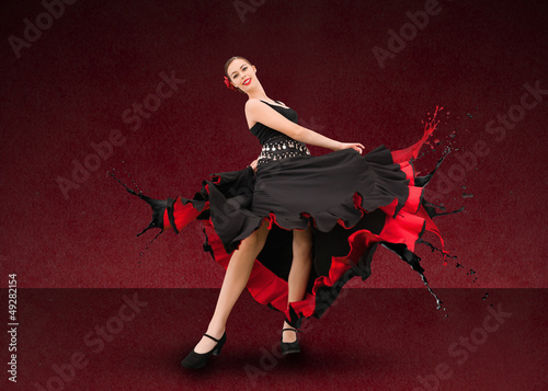 Photo: Flamenco dancer with dress turning to paint splatter Flamenco dancer with dress turning to paint splatter
