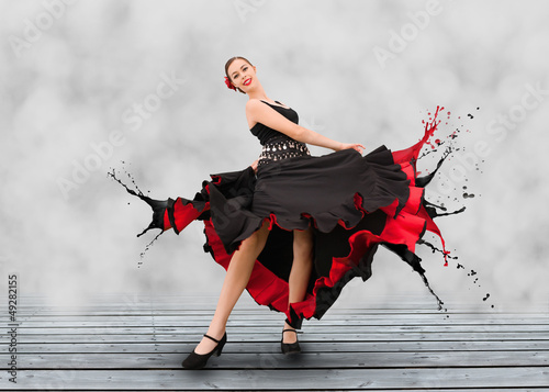 Photo: Flamenco dancer with dress turning to paint splashes Flamenco dancer with dress turning to paint splashes