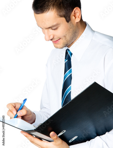 Photo: Businessman with folder, isolated on white Businessman with folder, isolated on white