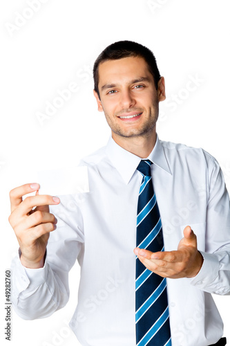 Photo: Businessman showing blank business or plastic card Businessman showing blank business or plastic card