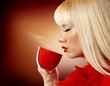 Beautiful blonde woman drinking coffee