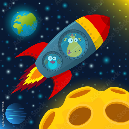 Vector: giraffe and bird in space giraffe and bird in space