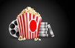discs with film tape reel and popcorn vector illustration