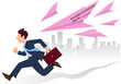 Employee running from pink slips