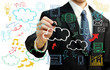 Businessman with cloud computing themed pictures